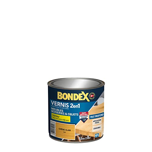 BONDEX - 2-in-1-Lack mit hoher Widerstandsfähigkeit – schützt und verschönert das Holz – Eiche hell matt – 0,5 l BONDEX - 2-in-1-Lack mit hoher Widerstandsfähigkeit – schützt und verschönert das Holz – Eiche hell matt – 0,5 l
