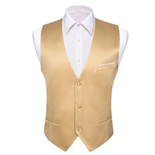 Hgvcfcv Men Gold Solid Silk Satin Waistcoat Bowtie Tie Set Sleeveless Jacket Wedding Formal Male Gilet Suit2