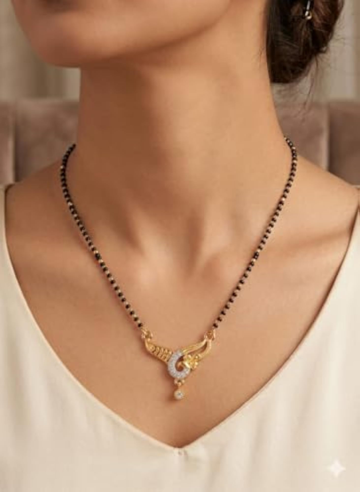 Classic Gold Plated Mangalsutra with Black Beads Chain