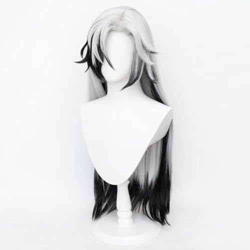 Image of Boothill Style White Gradient Black Wigs Long Straight Hair Side-Part Bangs Women Men Costume Game Silver Cowboy Cosplay Wigs Halloween,Christmas,Comic con,Game Show,Party