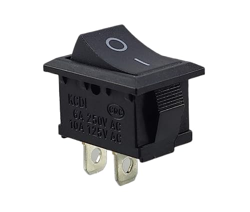 KCD1 Mini interrupteur à bascule 19 x 13 mm 250 V 6 A 125 V 10 A CA (6 V, 9 V, 12 V, 24 V, 125 V CA/CC), noir, rectangulaire, 2 pôles ON/OFF