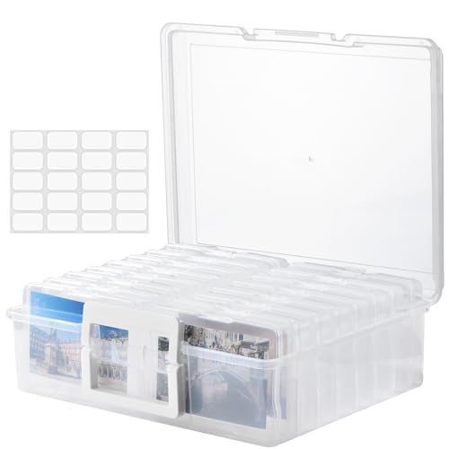 ALINK Caixa de armazenamento de fotos com alça, estojo de fotos de 10 x 15 cm, recipiente organizador de artesanato com 16 caixas internas e etiqueta para fotos, artes, artesanato, costura, adesivos,