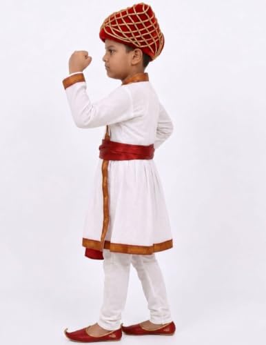 Image of BookMyCostume Marathi Dress for Boys | Traditional Ethnic Maharashtrian Dress for Boys | Angrakha Pyjama, Patka & Pagdi Set | Fancy Dress for Cultural Events, School Functions & Festivals | 8-10 Years