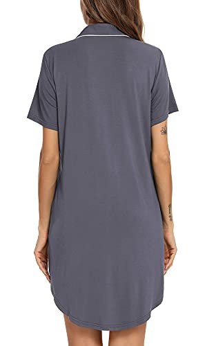 Image of Samring Pajama Nightgown for Women Short Sleeve Button Down Boyfriend Night Gown Nightdress Sleep Shirts