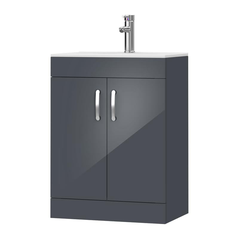 BELOFAY 600mm Floor Standing Bathroom Vanity Unit with Basin – Waterproof MDF Bathroom Storage Unit with White Ceramic Basin – Soft Close DTC Hinges &1 Tap Hole (Waste Included) — image 1