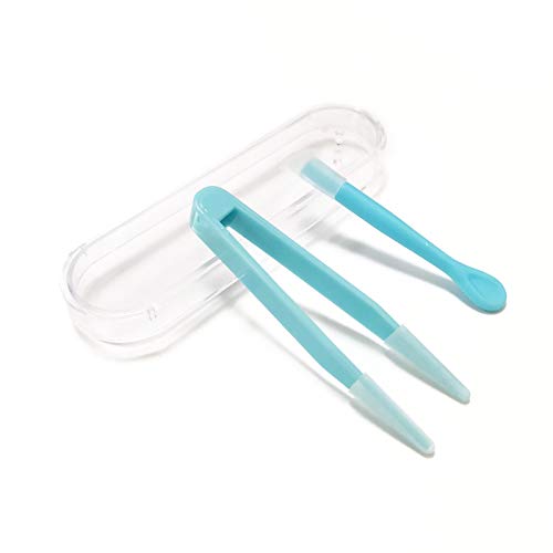 JANEMO Contact Lens Remover Tool,Contact Applicator and Remover,Inserter/Remover+Tweezer with Soft Tip,Blue
