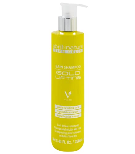 abril et nature - Bain Shampoo Gold Lifting - Shampoing Hydratant - 250 ml - Pour Cheveux Bouclés - Soin des Cheveux avec des Cellules Souches et du Panthénol - Végan - Effet Anti-Frisottis