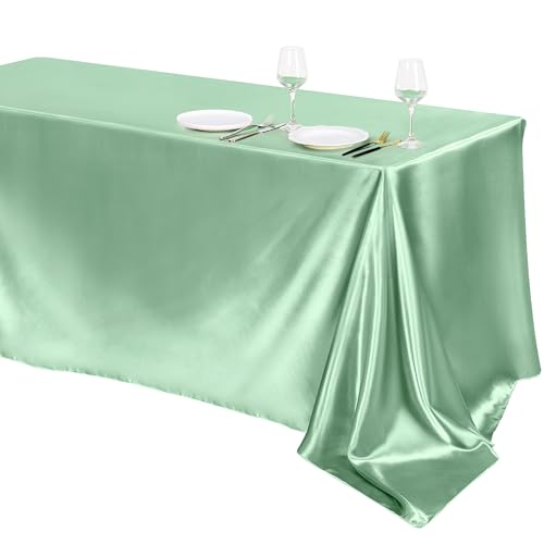 Image of TURSTIN 1 Pack Sage Green Satin Tablecloth 102 x 58'' Overlay Table Cover