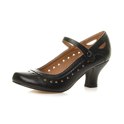 Damen Herzmuster Mary Jane Mittlerer Absatz Feinmachen Pumps Schuhe Größe 39 6 Cover