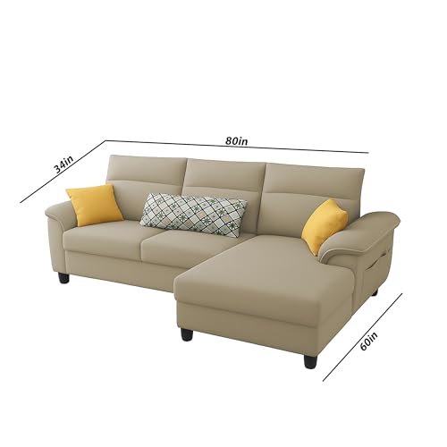 Image of Casaliving Seams RHS 4 Seater L Shape Sofa for Living Room (Cream Fabric) Premium Fabric Sofa