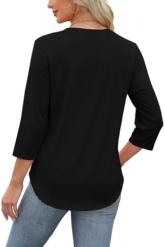 XIEERDUO Women's 3/4 Length Sleeve Tops Dressy Casual Blouses Crewneck T-Shirts Loose Curved Hem Tunic S-3XL 5
