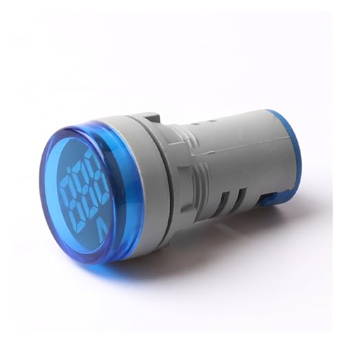 22mm丸型ミニデジタル電圧計 AC 20-500V テスターメーター LEDインジケータライトディスプレイ(With cover Blue)