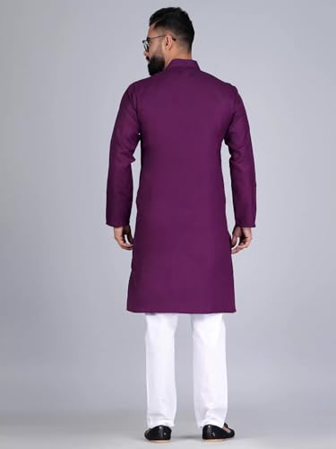 Image of Pinkmint Kurta for Men Cotton Mandarin Collar Long Sleeve Soild Traditional Kurta Festival Kurta