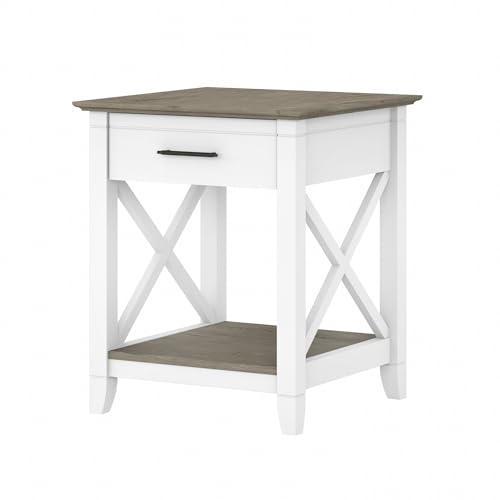 Bush Home End Table with Drawer, Nightstand with Storage, Living Room and Bedroom Furniture, Key West Collection, Shiplap Gray & Pure White