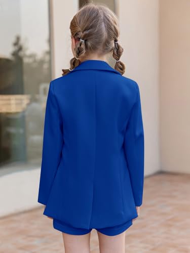 Image of Batermoon Girls 2 Piece Outfits Button Front Long Sleeve Blazer and Short Pants Suit Sets 4-14 Years