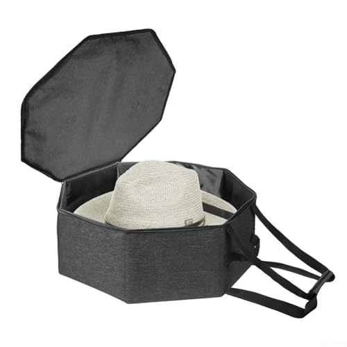 Zilimontt Caja plegable de viaje y almacenamiento con tapa para sombreros de vaquero, 43 x 43 x 18 cm, funda plegable gris con asa y correa para el hombro para armario (gris-2)