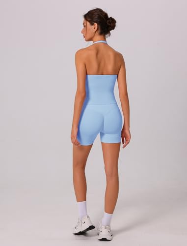 Image of ABOCIW Workout Sets for Women 2 Piece seamless Halter Sports Bra Scrunch Butt Impact Shorts Gym Yoga Outfits