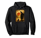 Samurai Warrior & Fighter | Black Cat, Vintage Japanese Art Pullover Hoodie