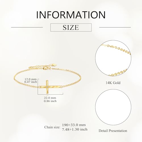 DOVRAN 14K Real Gold Cross Bracelet for Women Solid Yellow Gold Religious Bracelet Faith Jewelry Gifts for Wife Mom4