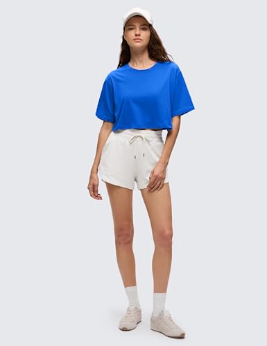 Image of CRZ YOGA Pima Cotton High Neck Crop T-Shirt | Workout, Naturally Soft, Loose Fit, Short Sleeve Tops for Women