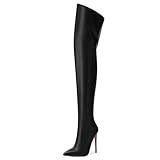 MOVINSTEPS Black Matte Over The Knee Thigh High Heel Boots For Women Zipper Pointed Toe Stiletto Tall Boots Sexy Fashion Party Club Fall Winter Shoes Size 9.5