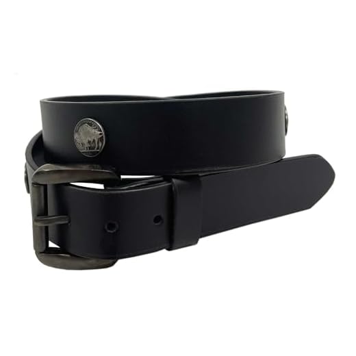 Derringer Men's Buffalo Nickel Snaps Premium Leather Belt, Solid Black (38)