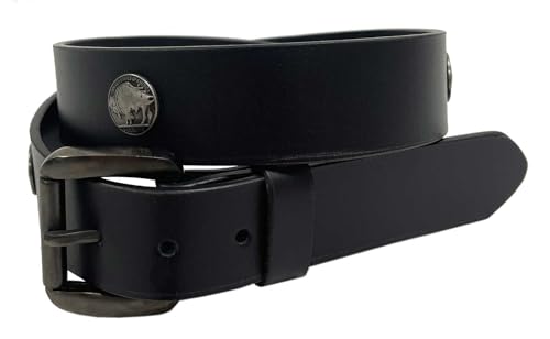 Derringer Men's Buffalo Nickel Snaps Premium Full-Grain Leather Belt, Black