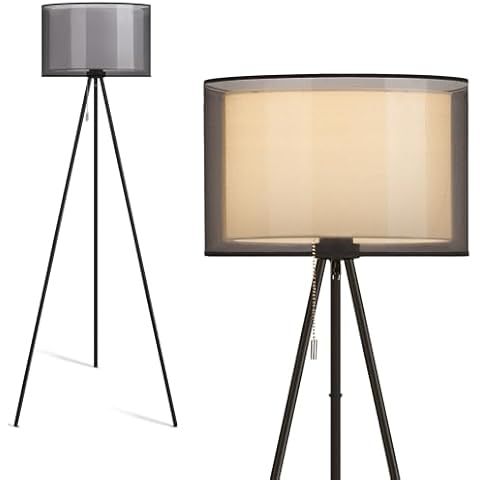 KDG Modern Floor Lamp for Living Room, Tall Tripod Floor Lamp Corner Lighting, Fabric Lampshade LED Bulb Bright Pole Light, High Light for Bedroom, Reading, Office, Study Room, Warm Light(Black) Cover