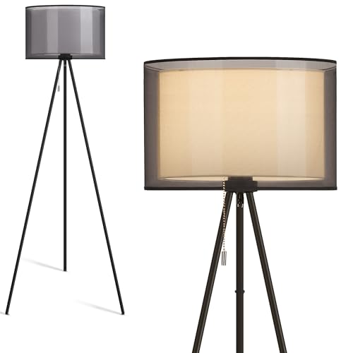 KDG Modern Floor Lamp - Tall Tripod Lamp for Living Room, Bedroom, Office; Fabric Shade, LED Bulb...