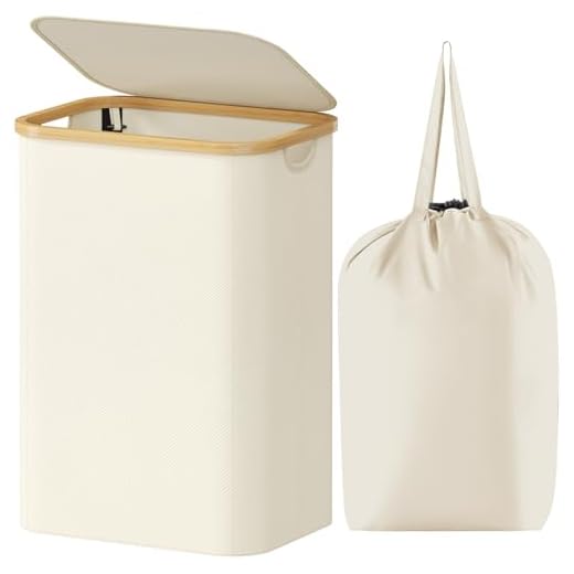 Lifewit 80L Laundry Basket with Lid, Clothes Hampers with Bamboo Handles and A Removable Laundry Bag, Large Foldable Hamper for Bedroom, Bathroom, Dorm, LaundryRoom, White