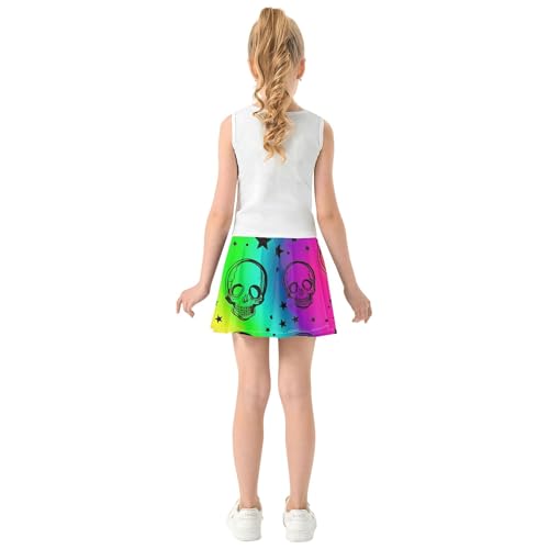 Cartoon Girls Skorts Athletic Shorts Toddler Tennis Skirts Pleated Skort Neon Colorful Skulls Rainbow 4t4