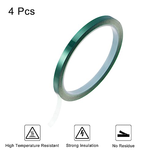 Image of HARFINGTON 4 Rolls Heat Tape High Temperature Heat Resistant Tape 6mmx33m(108ft) Sublimation Thermal Heat Transfer Tape for Sublimation Press No Residue, Green