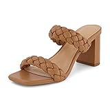 Dunes Women's Iris braided Heel Sandal +Memory Foam Insoles, Tan, 8.5