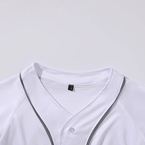 Babyhealthy FBAZF-FQ03039-WHITE-4T Boys Baseball Jersey Blank Kids Button Down T Shirt Plain Hipster Hip Hop Short Sleeve thumb #3