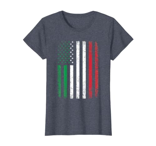 Italy USA Flag 4th of July Patriotic American Italian Flag T-Shirt, Women, Heather Blue, X-Large