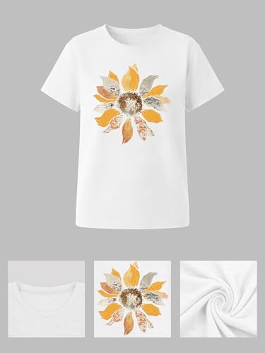 Image of Anbech Womens Dandelion Graphic T-Shirts Teen Girls Cute Sunflower Print Casual Tee Tops
