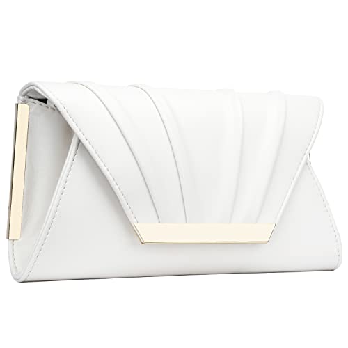 Kkxiu Charming Pleated Satin Clutch Evening Purse And Handbag For Women Leather Crossbody Wedding Party Bridal Bag (Cream White) #TOP2