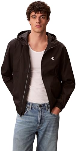 Image of Calvin Klein Men’s Windbreaker Jacket Nylon Harrington with Hood, Black (Black), M