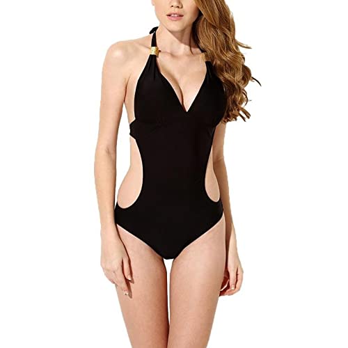 Haohon Monokini de Traje de baño de Corte sin Espalda con Cordones y Corte Sexy para Mujer Bikini Braga Media