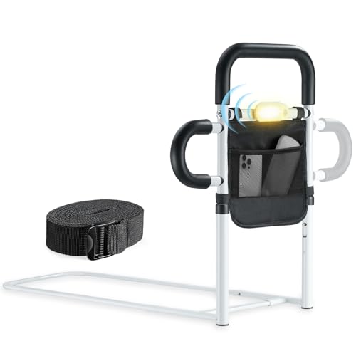 Bed Rails for Elderly with LED Light, Storage, Grey