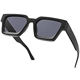 Teumire Thick Square Frame Sunglasses for Women Men Retro Chunky Rectangle Sun Glasses Fashion Black Shades(Black Frame/Grey Lens)