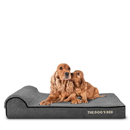 The Dog’s Bed Orthopaedic Headrest Dog Bed Large Grey Grey Plush 101x64x10cm, Waterproof Memory Foam Dog Bed