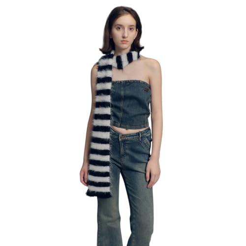 Lafaguw Bufanda de rayas negras y grises, bufanda larga de punto para mujer, accesorio de moda, Rayas 3, Talla única
