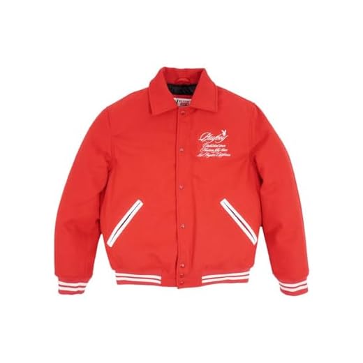 Playboy EST. LA Varsity Jacket, Red Unisex Bomber with Embroidered Logo & Quilted Lining, Streetwear Letterman Style