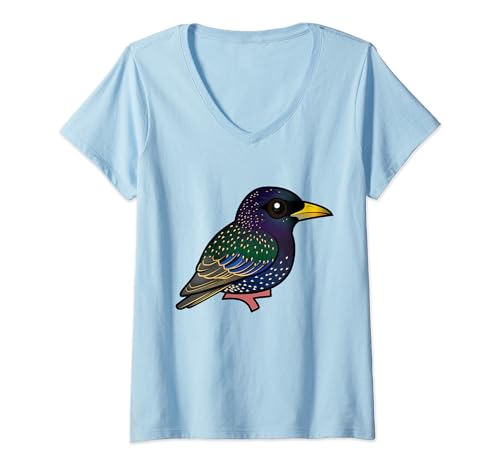 Womens Cute Cartoon European Starling Common Starling Birdorable V-Neck T-Shirt