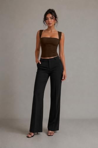 Image of TIVANTE Women's Square Neck Top for Woman || Fitted Tops for Woman || Sleeveless Tops for Women Stylish || Crop top for Women Stylish Western