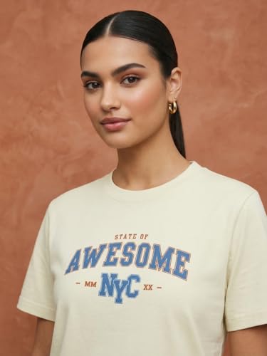Image of Nobero Women's Graphic Printed T-Shirt | Regular Fit 180 GSM Cotton Tee for Women | Comfortable Round Neck Casual Wear