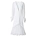 Produktbild EVFIT Sommerkleider Damen Abendkleid tiefes V langärmliges Mesh Gaze Patchwork häkeln Blumenspitze Kleid Cocktailkleid Party langes Kleid Prom Kleid Hochzeit Brautjungfer (Color : White, Size : L)