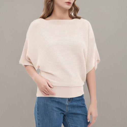 Image of EDSTAR Women Dolman Batwing Sleeves Knitted Sweaters Winter Boat Neck Pullovers Tops