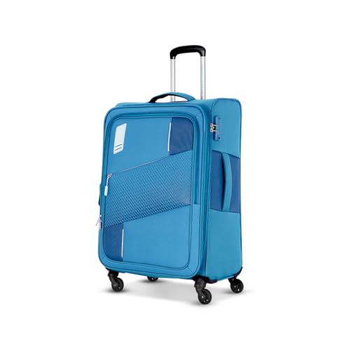 Image of American Tourister Trolley Bag for Travel | Spruce 71 Cms Polyester Softsided Medium Check-in Luggage Bag with TSA Lock | Suitcase for Travel | Trolley Bag for Travelling, Cobalt Blue